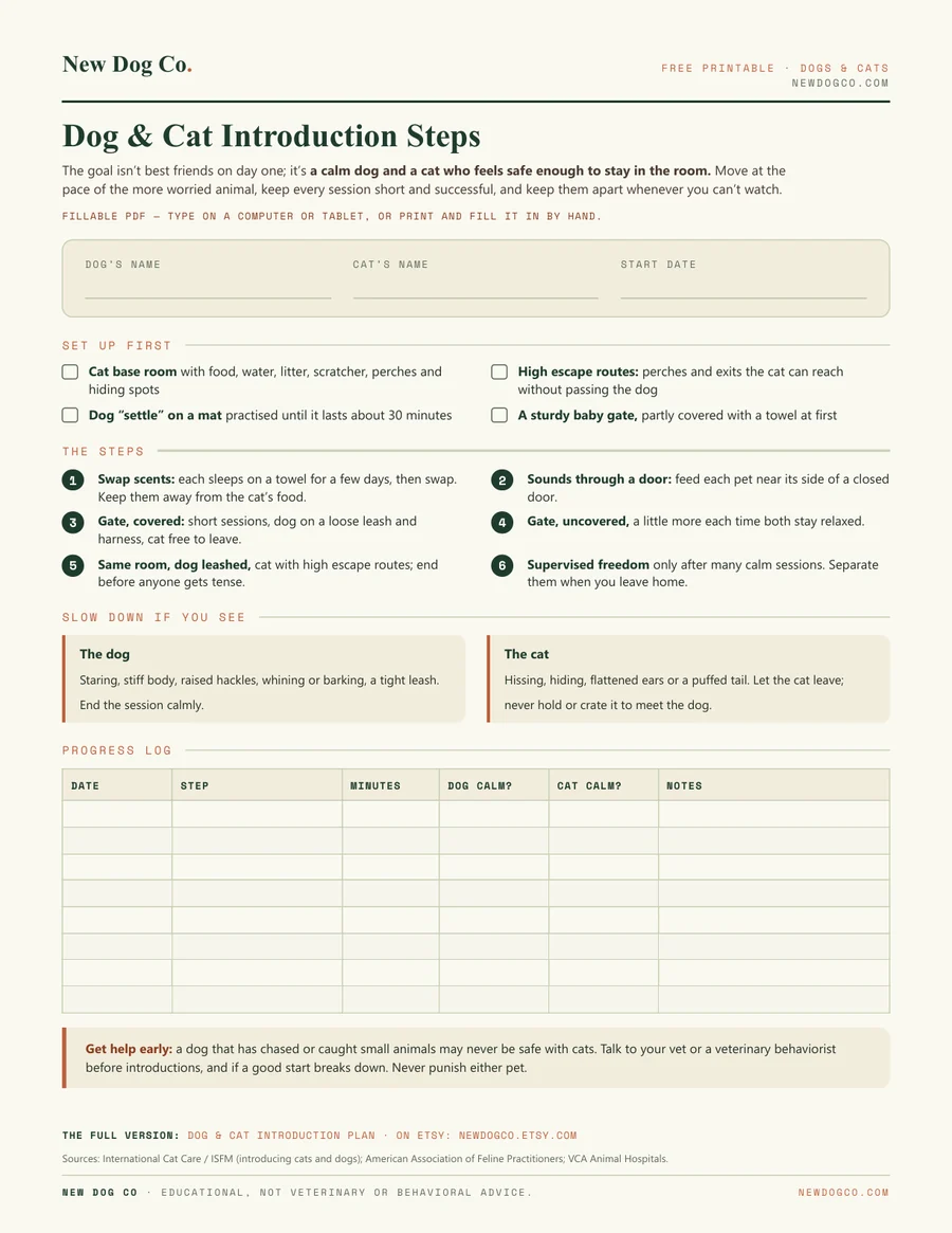 Dog & Cat Introduction Steps — free printable PDF preview