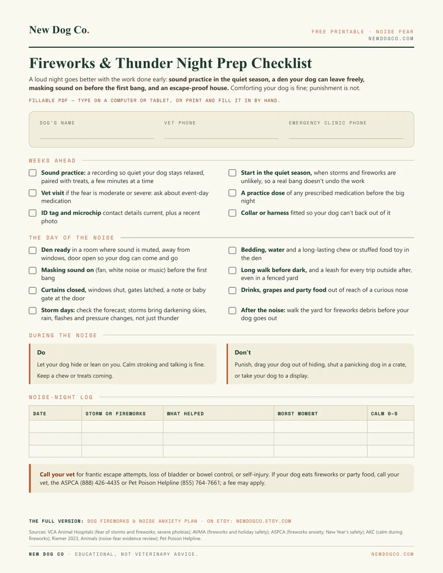 Fireworks & Thunder Night Prep Checklist — free printable PDF preview