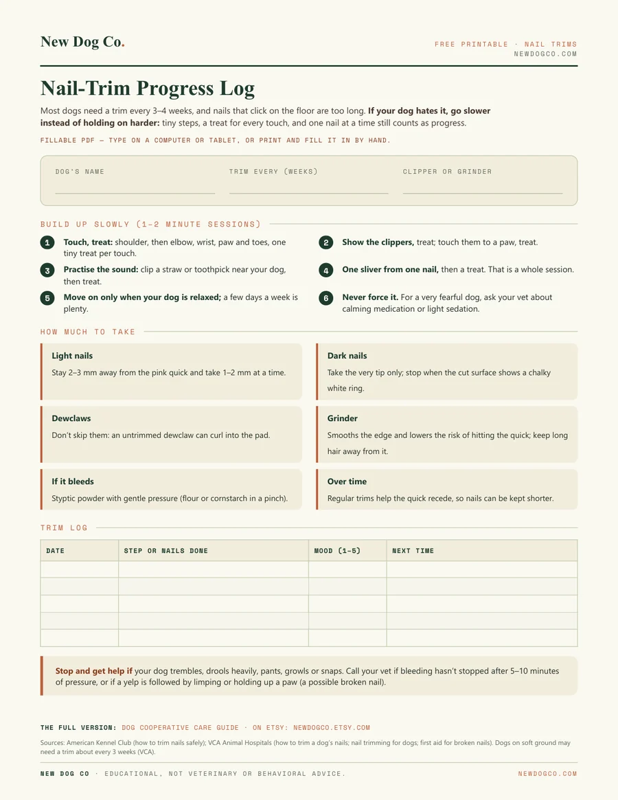 Nail-Trim Progress Log — free printable PDF preview