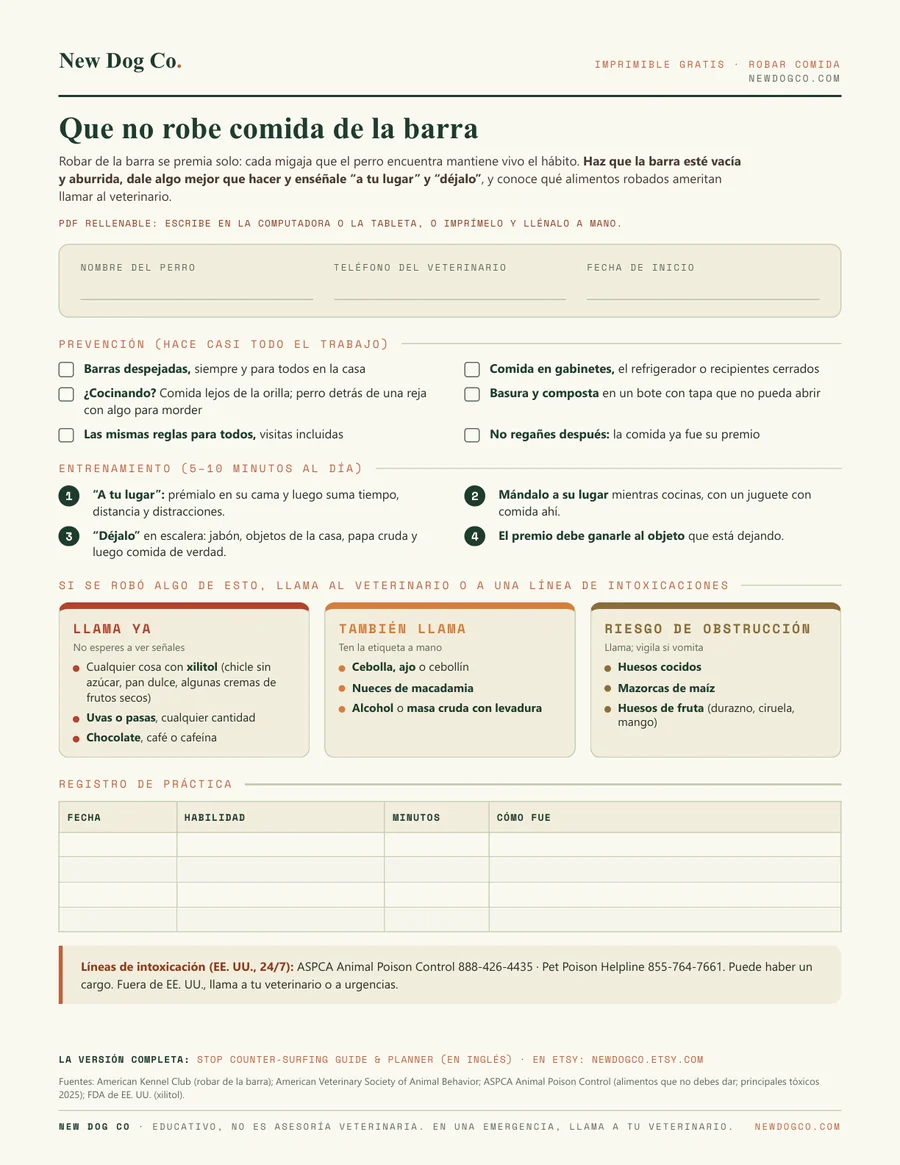 Que no robe comida de la barra: vista previa del PDF imprimible