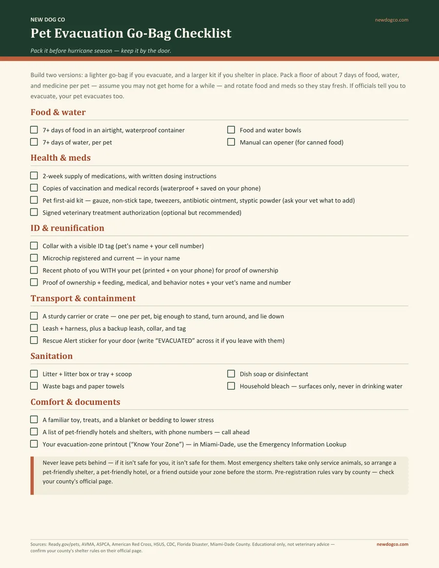 Pet Evacuation Go-Bag Checklist — free printable PDF preview