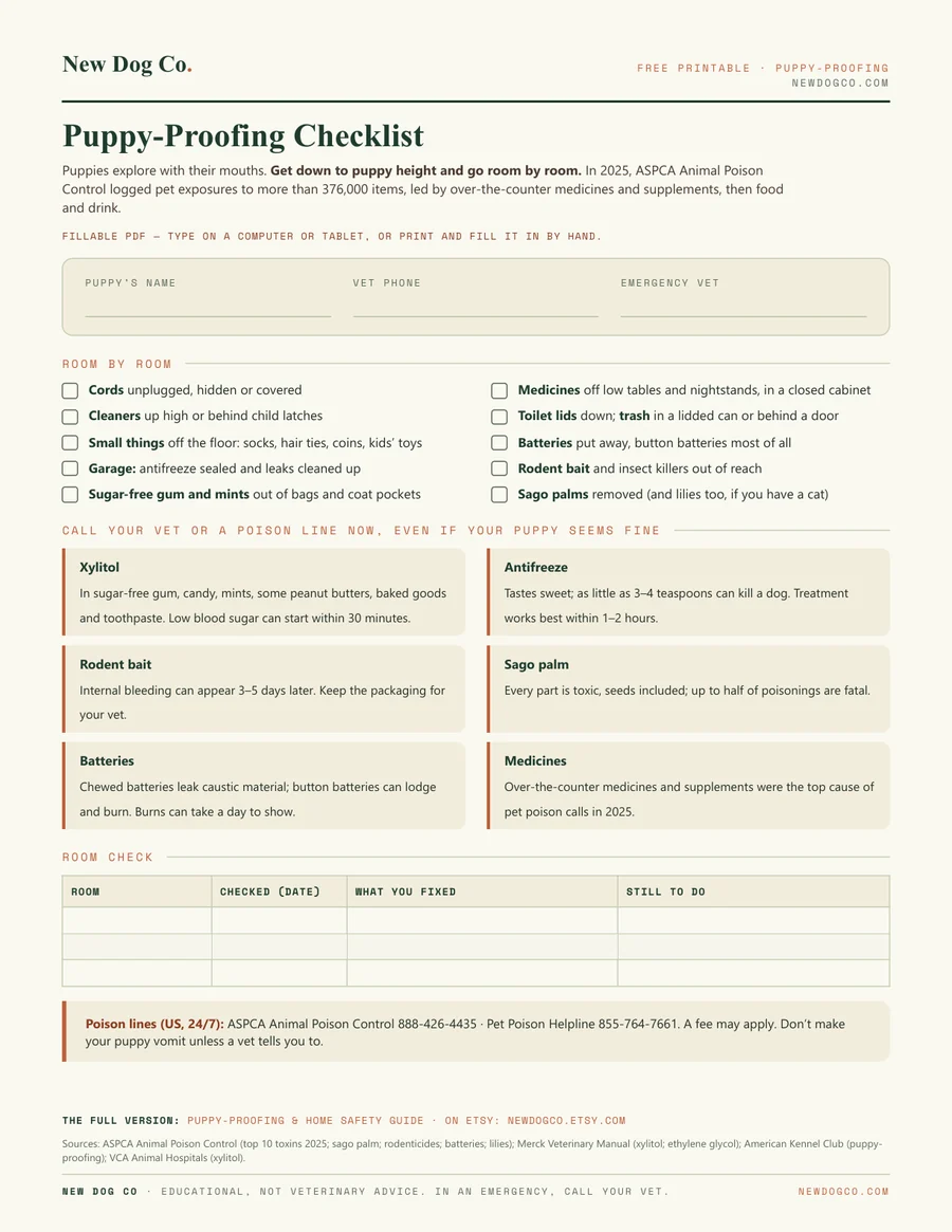 Puppy-Proofing Checklist — free printable PDF preview