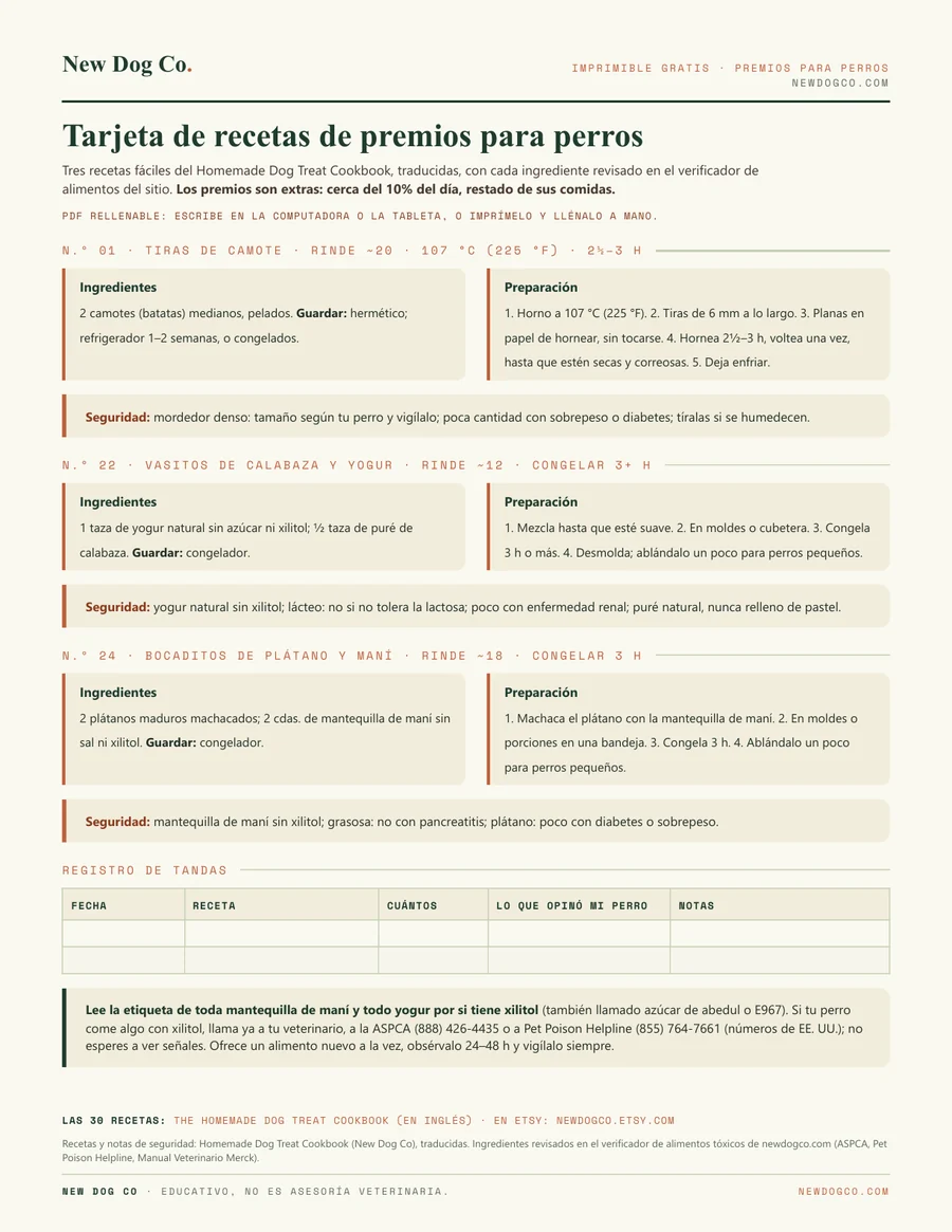Tarjeta de recetas de premios para perros: vista previa del PDF imprimible