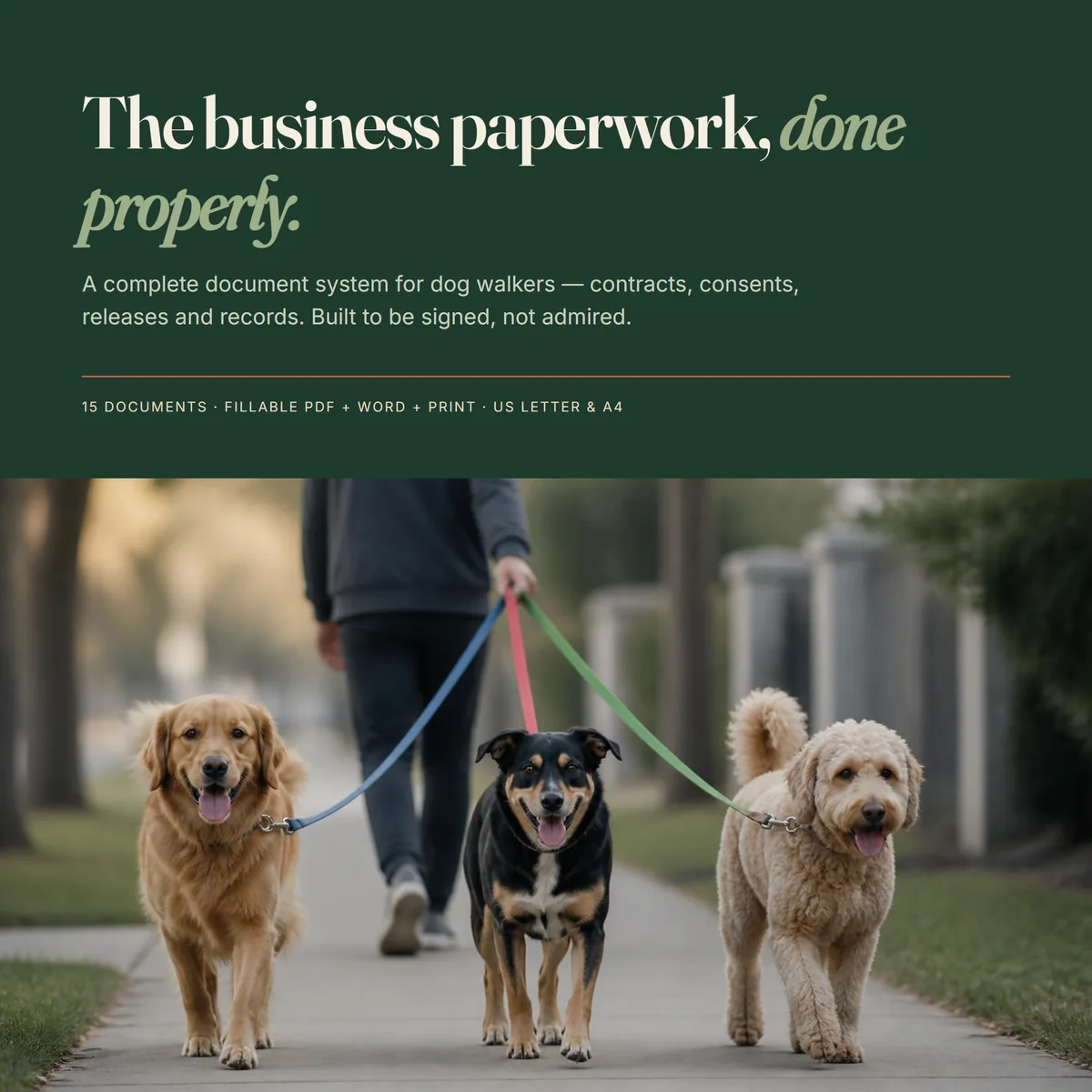 Dog Walking Contract & Business Forms — 15 documents, fillable PDF plus Word and print
