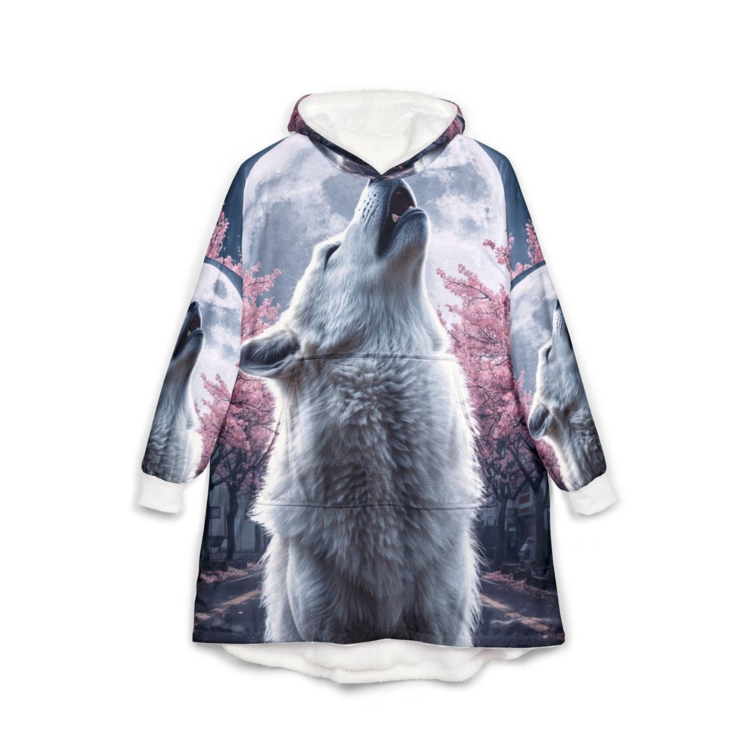 Wolf Cherry-Blossom Hoodie Blanket